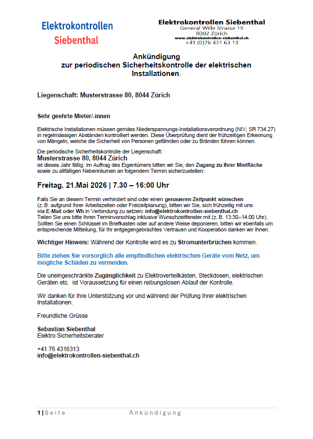 Immobilienbewirtschafter Elektrokontrolle